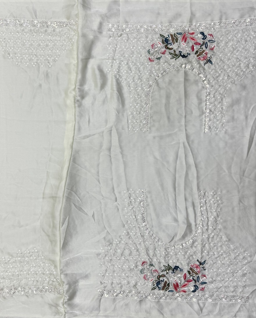 2811 - Beautiful Flower Pattern White embroidery and Thread work design Partywear Lehengacholi 